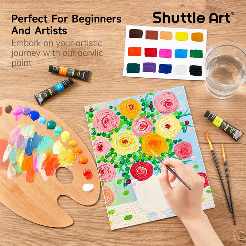 Shuttle Art Acrylic Paint Set, 15 x 12ml Tubes Artist Quality Non Toxic Rich Pigments Colors Perfect for Kids Adults Beginners Artists Painting on...