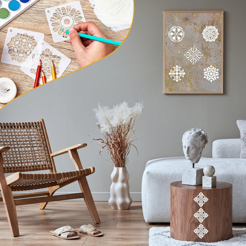 80 Pieces 3 x 3 Inch Mandala Reusable Plastic Art Craft Kits for DIY Painting Art Projects Wood Wall Floor Fabric Furniture Tile Holiday Stencils ...