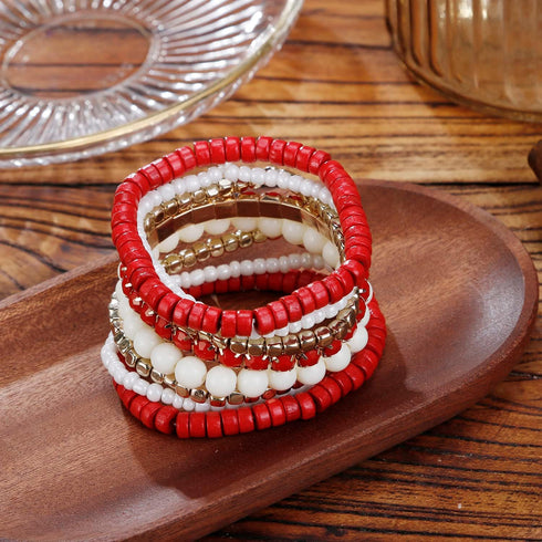 LUREME Bohemian Beads Cube Multi Strand Stretch Stackable Bangle Bracelet Set (bl003172)...