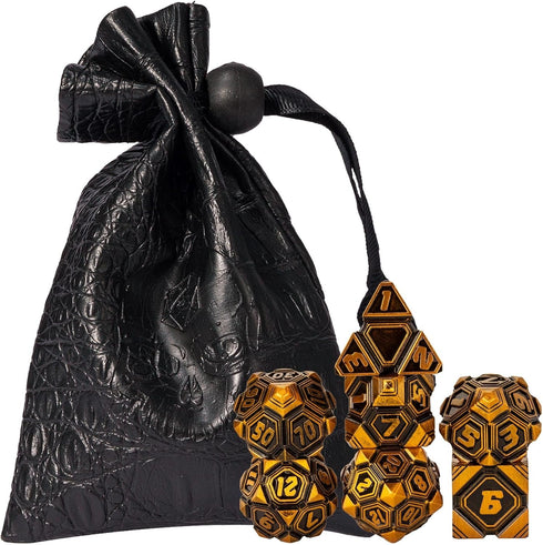 Metal UFO Dice Set, 7 Die Metal Polyhedral Dice Set for DND Dungeons and Dragons Role Playing Games,with Skull Bag.(Ancient Gold)...