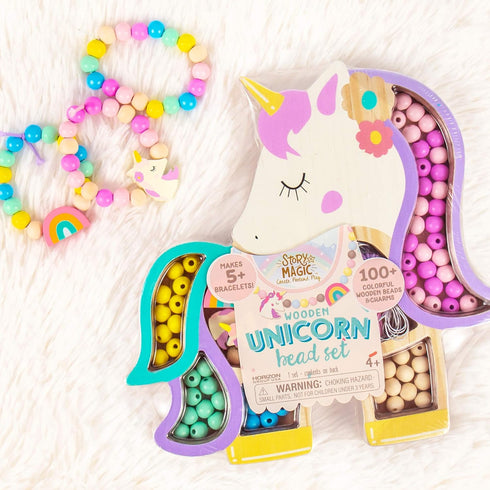 Story Magic Unicorn Bead Set, Create Your Own Magical Beaded Jewelry, 100+ Large Hole Wood Beads, Great for Sleepovers or Weekend Activity, Bead K...