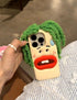 Funny Phone Case for iPhone 15, Cute 3D Sweating Emoticon Green Braids Hair Ugly Phone Case Protective Soft Silicone iPhone Case for Women Girls...