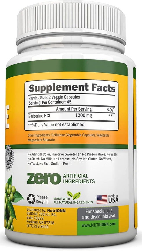 Berberine - 1200Mg Per Serving - 90 Vegetarian Capsules - Pure Berberine HCL Extract Supplement - Superior Potency to Support Immune Health...