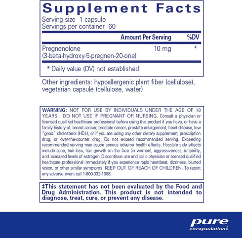 Pure Encapsulations Pregnenolone 10 mg - Support Memory & Hormone Balance* - Hormone Precursor - Gluten Free & Non-GMO - 60 Capsules...