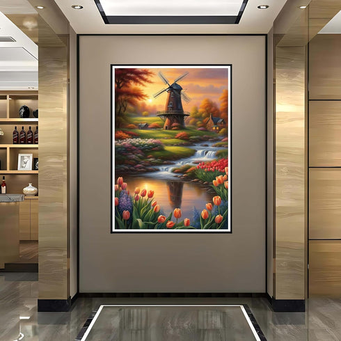 ZQEATRY Windmill Diamond Painting Kits for Adults, Landscape Tulip Flower Diamond Art Painting Kits for Adults Beginner,DIY 5D Full Drill Diamond ...