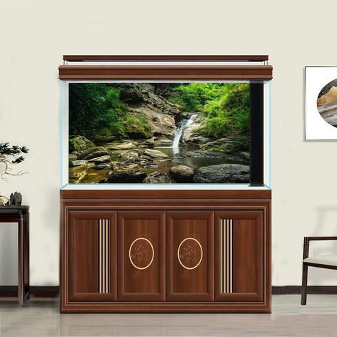 Waterfall Terrarium Background Tropical Rainforest Aquarium Background Mountain Lake Green Tree Big Stones Reptile Habitat Background Fish Tank Ba...