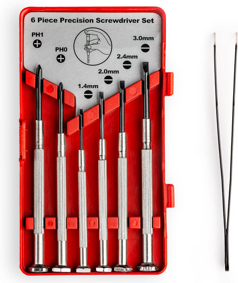 Mini Screwdriver Set Plus Tweezer, 7 PCS Total, Small Screwdriver Set with 6 Different Size Flathead and Phillips Screwdrivers, Precision Screwdri...