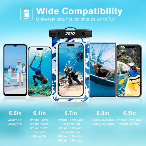 JOTO Universal Waterproof Phone Pouch Cellphone Dry Bag Case Cruise Beach Essentials for iPhone 15 14 13 12 11 Pro Max 8 7, Galaxy S23 S22 S21, Pi...