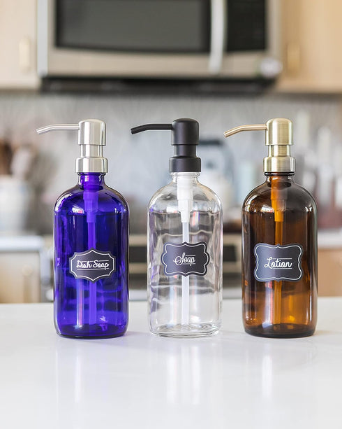 Amber Glass Jar Soap and Lotion Dispenser with Matte Black Pump - 16 oz - by Jarmazing Products...