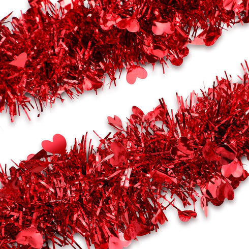Boao 66 Feet Valentine's Day Tinsel Garland Decoration Red Heart Tinsel Garland Shiny Hanging Metallic Ornaments for Valentine's Day Wedding Decor...