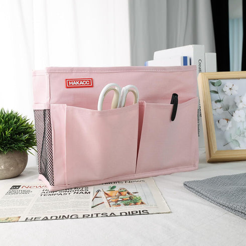 HAKACC Bedside Storage Organizer, Pink Bedside Caddy Remote Holder Hanging Bed Organizer for Home College Dorm...