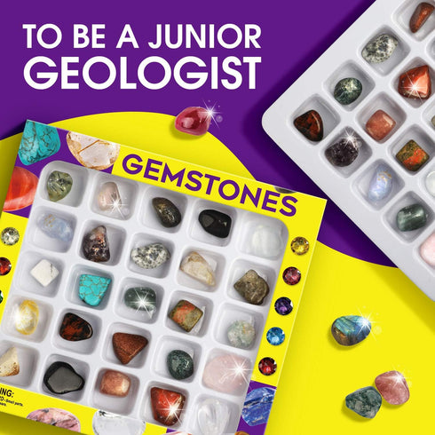 XXTOYS Rocks Collection 25PCS Rock and Mineral Education Set Gemstones for Kids Geology Gem Kit with Healing Chakra Gemstones, Tumbled Stones and ...