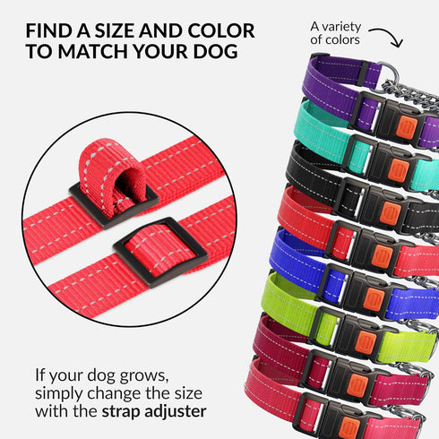 CollarDirect Martingale Dog Collar with Stainless Steel Chain and Quick Release Buckle - Reflective Collar for Large, Medium, Small Dogs - Red, Sm...