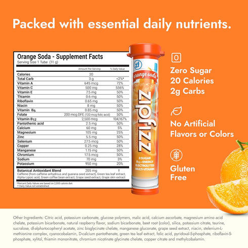 Zipfizz Daily Energy Drink Powder, Orange Soda, 12 Pack | 3-in-1 Sustained Energy, Rapid Hydration, and Essential Vitamins | Sugar-Free | Electrol...