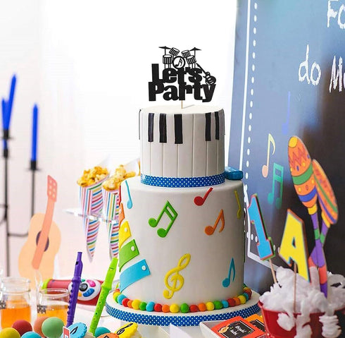 Let's Party Drums Cake Topper for Music Birthday Rock and Roll 80's Themed Party Decorations...