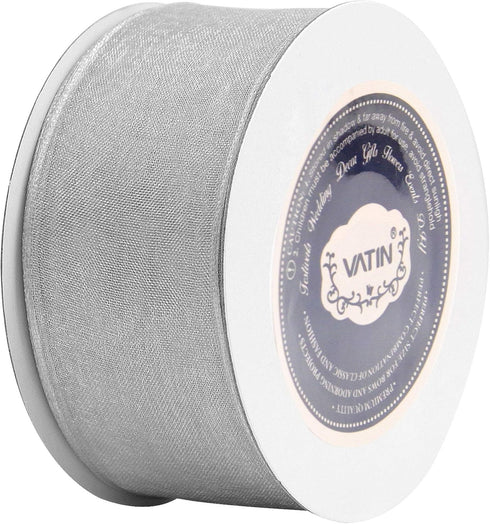 VATIN Silver Organza Wired Ribbon, 1-1/2" Silver Sheer Ribbon with Metallic Edge for Christmas Tree Decoration Gift Wrapping Wedding Crafts -25 Ya...