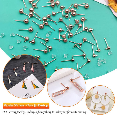 150Pcs Ball Post Earring Studs for Jewelry Making,3 Size Earrings Studs Ball Post Earrings with Loop with 200Pcs Clear Earring Backs Replacements ...