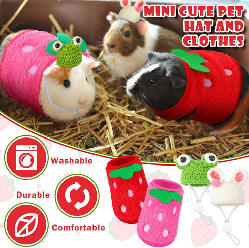 Mixweer 4 Pieces Guinea Pig Stuff includes 2 Guinea Pig Clothes and 2 Cute Mini Hats with Adjustable Strap Small Animal Warm Vest Cozy Hand Knitte...