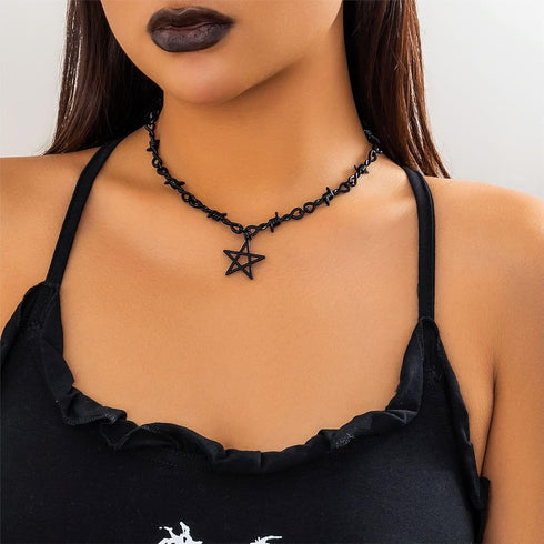 Gothic Star Necklaces, Pentagram Choker, Goth Black Choker Necklace for Women, Gothic Y2K Necklaces, Halloween Christmas New Year Goth Jewelry Gif...