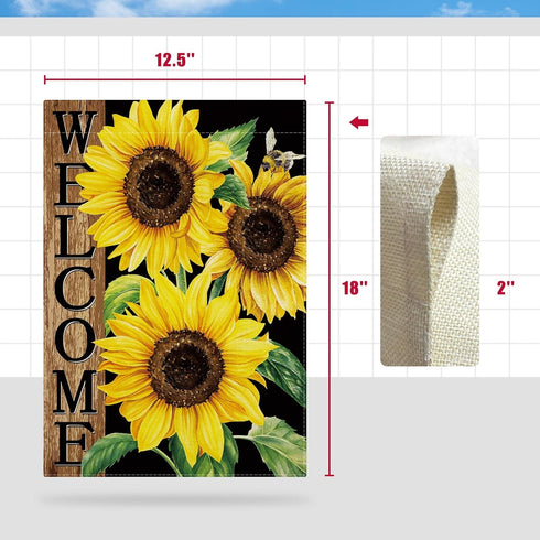 Sunflower Garden Flag, Sunflower Welcome Garden Flag, Sunflower Black Garden Flag Spring Summer Vertical Double Sided Burlap Party Holiday Yard Ho...