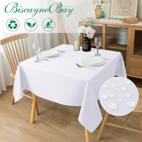 Biscaynebay Fabric Square Tablecloths 54x54 Inches, White Water Resistant Table Cloth Small Card Folding Table Covers Linen for Dining, Kitchen, W...
