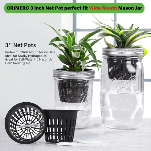 ORIMERC 25 Pack 3 inch Net Cup Pot with 25 feet Hydroponic Self Watering Wick & 25 Pcs Plant Label Aquaponics Mason Jar Insert Orchid Rimmed Nette...