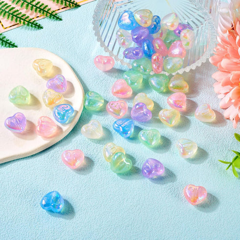 Craftdady 60Pcs Glow in The Dark Acrylic Heart Beads AB Color Glitter Beads Love Heart Valentine Spacer Beads for Crafts DIY Couple Bracelets Jewe...