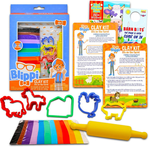 SCREEN LEGENDS Blippi Clay Craft Kit for Kids - Bundle with 12 Colors of Clay, Farm Animal Cut Outs, Activity Cards, Sticker Activity Book, More |...