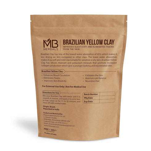 MB Herbals Brazilian Yellow Clay 8 oz (227 Gram / 0.5 LB) | for Face Packs & Soap Making...