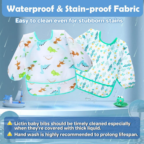 Lictin Long Sleeve Baby Bibs for Boy or Girl,Fully Waterproof Toddler Bibs,2-5 years Neutral Baby Smock for Eating,Reusable Infant Wearable Bibs f...