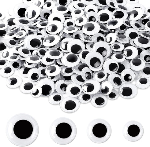 UPINS 300 Pcs Round Plastic Black Googly Wiggle Eyes Self-Adhesive Large Size 15 mm 18 mm 20 mm 25 mm...