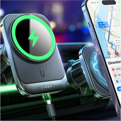 LISEN for MagSafe Car Mount Charger for iPhone 15, 2024 15W Wireless Vent Charger for iPhone Car Accessories Magnetic Phone Holder Mount, Fits iPh...