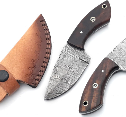 Hunting Knife with Leather Sheath 6-inches Full-tang Fixed Blade Tactical Handmade Damascus Knife, Ideal for Skinning, Outdoor Camping, Hiking, Hu...