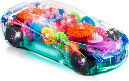 ArtCreativity Light Up Transparent Sensory Car Toy for Kids, 1PC, Bump and Go Toy Car with Colorful Moving Gears, Music, and LED Effects, Fun Educ...