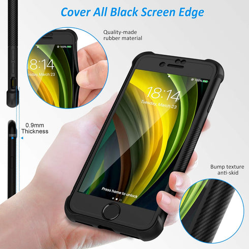 ORETECH Designed for iPhone SE 2020 / SE 2022/7 / 8 Case with 2 x Tempered Glass Screen Protector 360° Fully Protection Hard PC Soft TPU Shockproo...