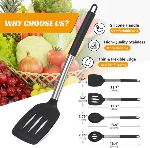 Kitchen Utensils Set of 4 Pack,Silicone Cooking Utensils Set for Nonstick Cookware,Perfect for Baking and Mixing,Spatula Set BPA Free,Dishwasher S...