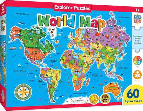 MasterPieces 60 Piece Educational Jigsaw Puzzle for Kids - World Map - 16.5"x12.75"...