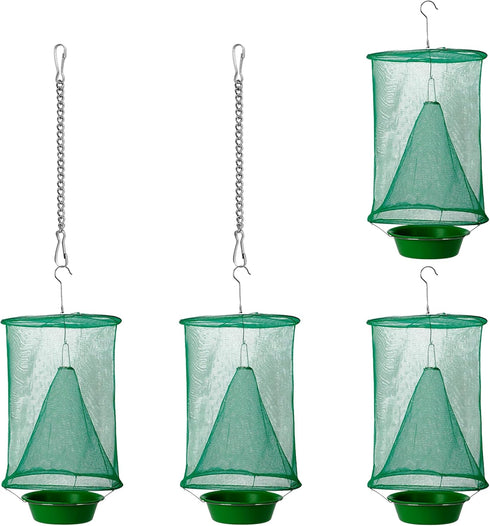 Ranch Fly Trap (4 Pack) with Adjustable Hanging Wire (2pcs) and Bait Tray | Indoor or Outdoor Fly Traps Hanging Cages for Farms, Park or Restauran...