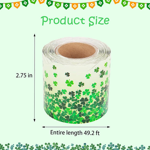 49.2 Ft St. Patrick's Day Bulletin Board Border Roll, Shamrock Clover Bulletin Board Border Trim for St. Patrick's Irish Party Classroom Office Bu...