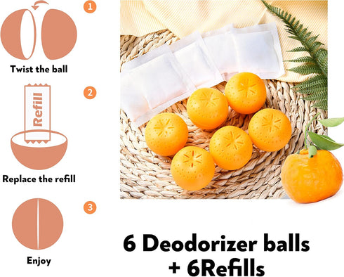 12 Pack Baking Soda Deodorizers, 6 Deodorizer Balls + 6 Refills, Odor Eliminator for Shoes Closets Bathroom Pets, Air Freshener for Home, Up to 24...