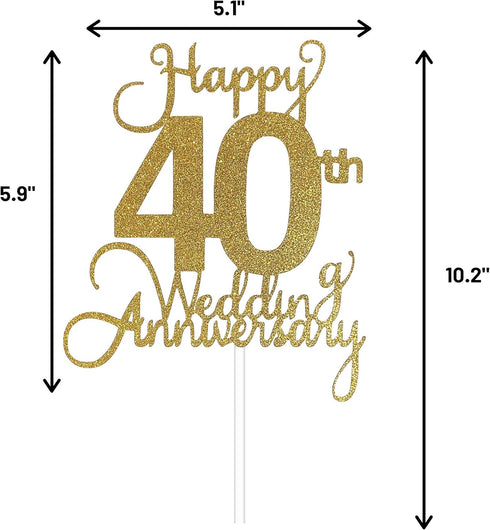 40th Wedding Anniversary Cake Topper, Wedding Anniversary Party Decoration with Premium Gold Glitter...