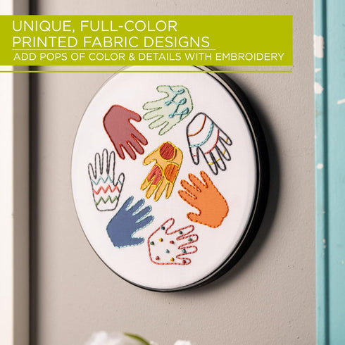 Bucilla Full-Color 6" Stamped Embroidery Kit, Creative Hands, Includes 4-Color Printed Fabric, 6" Hoop, Embroidery Floss, Needle, and Instructions...