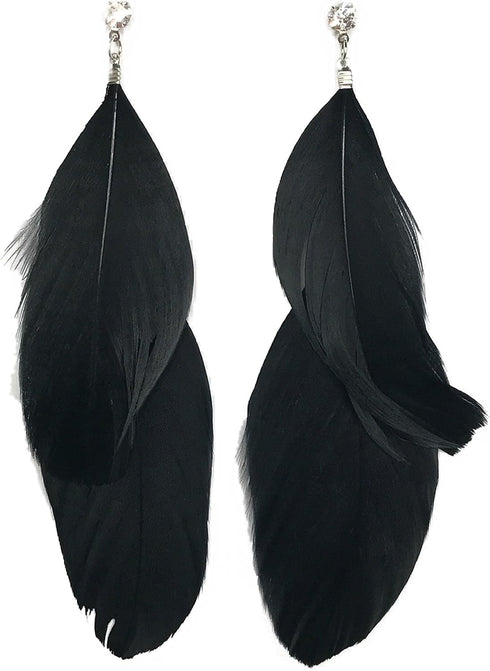 Handmade Black feather earrings for women Natural Goose native super Light Antique earrings (Black)...