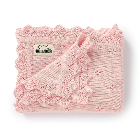 mimixiong Cotton Baby Blanket Knitted Crochet Receiving Crib Nursery Swaddling Blankets for Newborn Baby Boy Girl Pastel Pink 30x40 Inch (Pack of ...