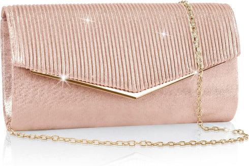 Larcenciel Clutch Purses for Women, Bling Vertical Lines Envelope Evening Bag w/Chain, Formal Ladies Handbags,9.05x1.97x4.72...