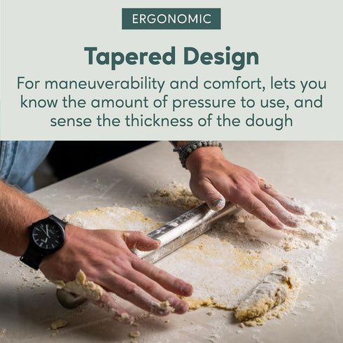 Ultra Cuisine French Rolling Pin for Baking – Tapered Stainless Steel Design with Measurements, Professional or Home Use with Pizza, Cookie, & Pas...