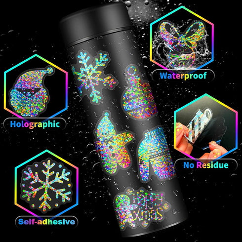 Holographic Christmas Stickers Glitter Silver Transparent Waterproof Decoration Sticker for DIY Scrapbooking Supplies crafts Phone Case Water Bott...