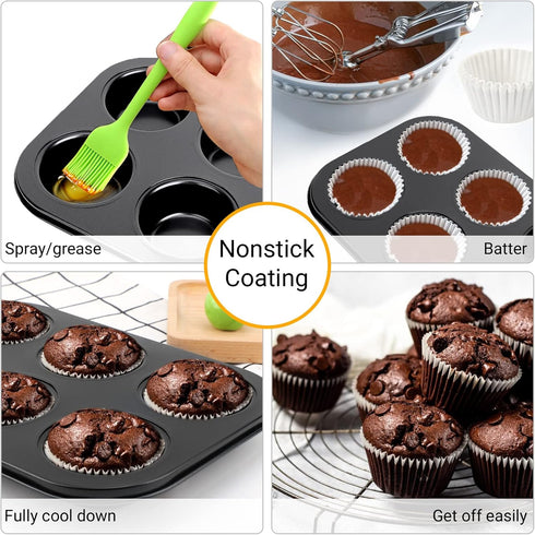 Beasea Muffin Pan 6 Cup, Set of 2 Non Stick Muffin Baking Pan, Carbon Steel Muffin Pan Bakeware Set Cupcake Baking Pan for Oven Baking...