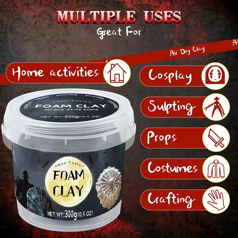 Black Moldable Cosplay Foam Clay (300 Gram) Air Dry Clay - High Density and Perfect for Intricate Designs | Figures | Masks | Craft Projects | Gre...