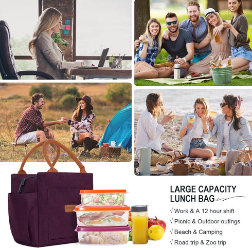 Joymee Lunch Bag Women Insulated Lunch Box Reusable Leakproof Large Spacious Cooler Tote for Women Men Adult with Bottle Holder and Side Pockets f...